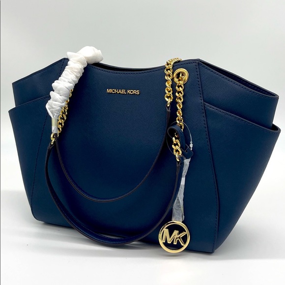 Michael Kors Handbags - COPY - Michael Kors Chain Shoulder Tote Navy